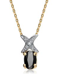 Genevive Jewelry - Sterling Silver White Cubic Zirconia Gold Plating Clear And Black Cubic Zirconia Pendant - Lyst