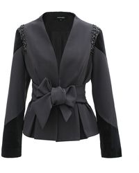 Smart and Joy - Bi-material Blazer And Knotted Belt With Embroideries - Lyst
