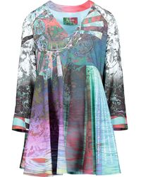 Manimekala Abstract Marble Print Tunic Flare Dress - Blue