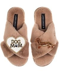Laines London - Neutrals Classic Laines Slippers With Dog Mum/Mom & Dachshund Brooches - Lyst