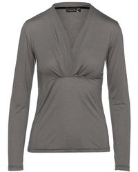 Conquista - Dark Cashmere Blend Long Sleeve Faux Wrap Top - Lyst