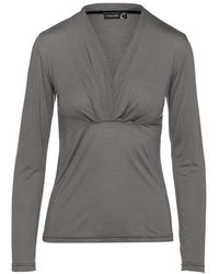 Conquista - Dark Cashmere Blend Long Sleeve Faux Wrap Top In Stretch Jersey Sustainable Fabric - Lyst