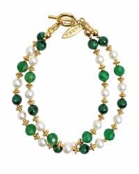 Farra - Gemstone With Freshwater Pearl Double Layers Bracelet - Lyst