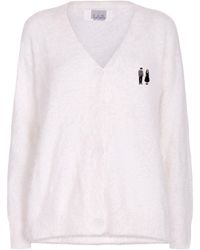 London Atelier Byproduct - Neutrals Fuzzy Knit Cardigan With Embroidery Patchess - Lyst