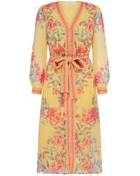 Raishma - Naomi Yellow Floral Button Through Midi Dress - Lyst