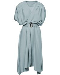 BLUZAT - Mint Linen Midi Dress With Belt - Lyst