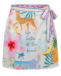 LOVEIST STORE - Nancy Tropical Print Satin Wrap Skirt - Lyst