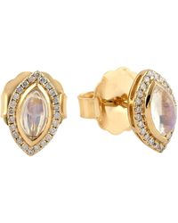 Artisan - 18k Yellow Gold In Marquise Shape Moonstone & Diamond Minimal Design Stud Earring - Lyst