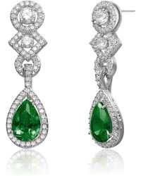 Genevive Jewelry - Cubic Zirconia Sterling Silver Emerald And Clear Cubic Zirconia Dangle Earrings - Lyst