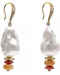 Farra - Baroque Pearl With Aventurine And Bamboo Coral Earrings - Lyst