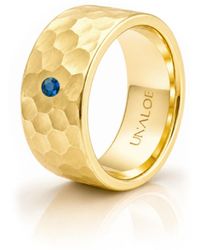 Unaloe - Hammered Plated Wide Band Ring With Natural Sapphire - Lyst