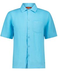 Maison Tangerine - Aqua Linen Short Sleeve Shirt For - Lyst