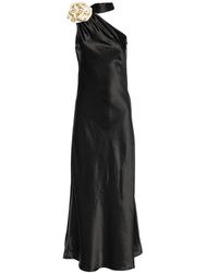 Vasiliki Atelier - Portia One-sleeve Dress Noir With Crystallised Floral Cream Corsage - Lyst