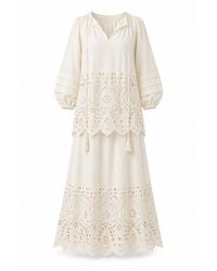 IZABELA MANDOIU - Premium Ivory Cotton Broderie Anglaise Maxi Skirt & Tunic Set - Lyst