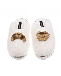 Laines London - Neutrals Teddy Closed Toe Slippers With Laines Lovables Coffee & Croissant Brooches - Lyst