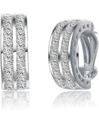 Genevive Jewelry - Sterling Clear Cubic Zirconia Two-Row Hoop Earrings - Lyst