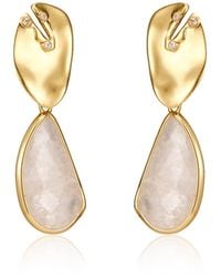 Rare Matters Jewelry - Golden Leaf Clear Quartz Drop Earrings - Lyst