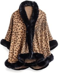 Saachi - Cheetah Print Burly Wood Kimono Faux Fur Cape - Lyst