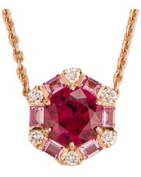 Juvetti - Melba Rose Gold Necklace Ruby, Pink Sapphire & Diamond - Lyst