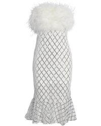 Amy Lynn - Hollywood White Sequin And Faux Feather Midi Dress - Lyst