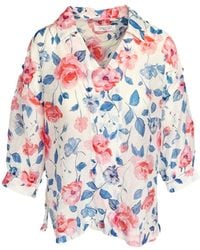Haris Cotton - Ballon Sleeved Printed Silk Blend Blouse Wild Rose - Lyst