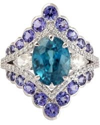 Artisan - Rose Cut Diamond & Oval Cut Zirconia With Tanzanite In 18k White Gold Victorian Ring - Lyst