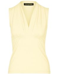 Conquista - Neutrals Cream Sleeveless V-Neck Jersey Top – Stretch Cotton-Blend Fabric - Lyst