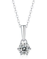 Genevive Jewelry - Stella Sterling Plated With Round Lab Created Moissanite Drop Solitaire Pendant Necklace - Lyst