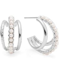 Shabella Nyc - Triple Pearl Hoops - Lyst