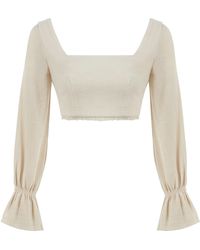 Lilamie - Neutrals Venice Square Neck Long Sleeve Beach Bustier Top - Lyst