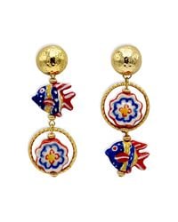 Midnight Foxes Studio - Red, Blue & Yellow Fish Earrings - Lyst