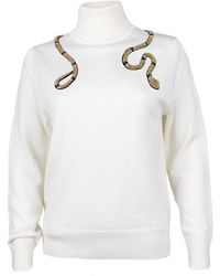 Laines London - Neutrals Laines Couture Wrap Gold Snake Embellished Knitted Roll Neck Jumper - Lyst