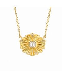 Artisan - 14K Floral Sunburst Diamond Pendant Necklace - Lyst