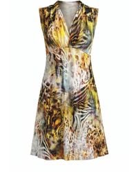 Conquista - Abstract Animal-Print V-Neck Midi Dress - Lyst