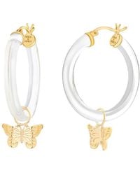 Gold & Honey - Butterfly Charm Hoop Earrings - Lyst