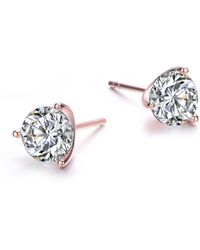 Genevive Jewelry - Rose Rose Plated Three-Prong Martini Solitaire Stud Earrings - Lyst