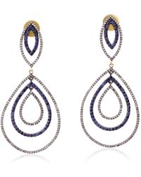 Artisan - Blue Sapphire Gold Diamond 925 Sterling Silver Designer Dangle Earrings Jewelry - Lyst