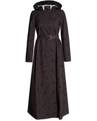 RainSisters - Long Coat In Trapeze Cut With Black Floral Print: Velvet Leaves - Lyst