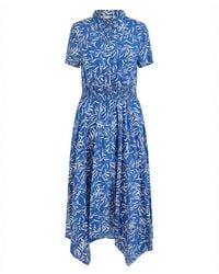 Yumi' - Leaf Print Dip Hem Midi Shirt Dress - Lyst