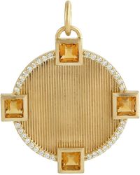 Artisan - Square Citrine Gemstone Bezel Set & Pave Diamond In 14k Solid Gold Club Charm - Lyst