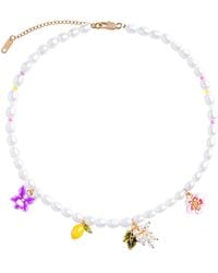 My Little Nature - Flower Charms Beaded Necklace With Freshwater Natural Pearls - Lyst