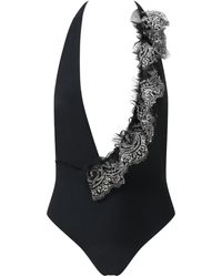 Belle -et-BonBon - New Aprés Sun Collection Halterneck Swimsuit With Detachable Polka Dot Ruffle And Silver Sequin Lace Ruffle - Lyst