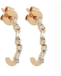 Artisan - 18k Solid Rose Gold & Natural Baguette Diamond Hoop Stud Earrings Jewelry - Lyst