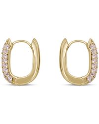 Clemence Wren - Oval Pave Gemstone Huggie Earrings - Lyst