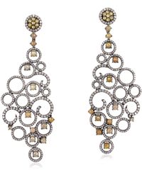 Artisan - Natural Ice Diamond Pave In 18k Gold With 925 Sterling Silver Dangle Earrings - Lyst