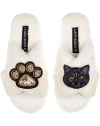 Laines London - Neutrals Classic Laines Slippers With Paw & British Shorthair Cat Brooches - Lyst