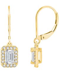 Diamonbliss - Emerald Cut Halo Leverback Earrings, One Carat - Lyst