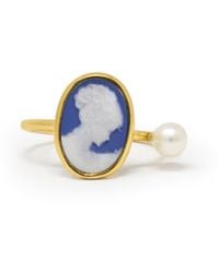 Vintouch Italy - Plated Mini Cameo Ring With A Pearl - Lyst