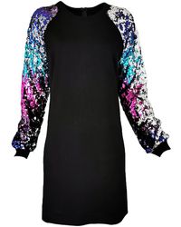 Lalipop Design - Knitted Above Knee Dress With Double-sided Sequined Raglan Long Sleeves - Lyst