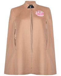 Laines London - Neutrals Laines Couture Wool Blend Cape With Embellished Pink Peony - Lyst